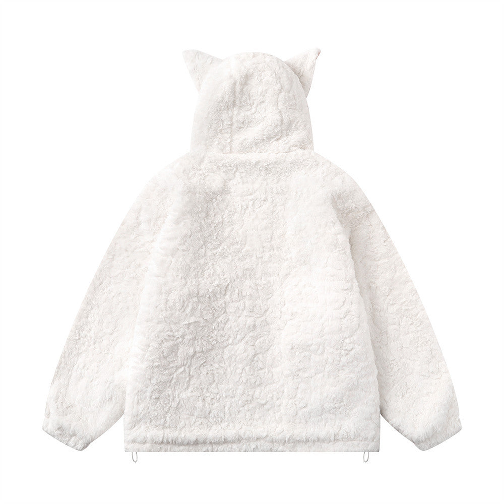 KIKI Cat Ears Hooded Fleece Coat