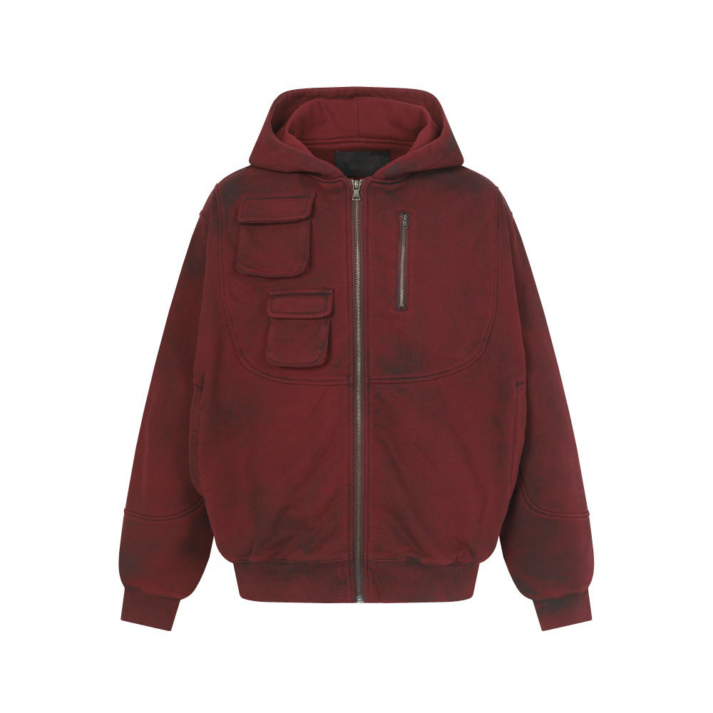 GRUNGE Blood Red Washed Zip-Up Hoodie