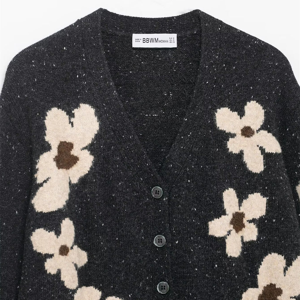 FLORA Flower Jacquard Knit Jacket