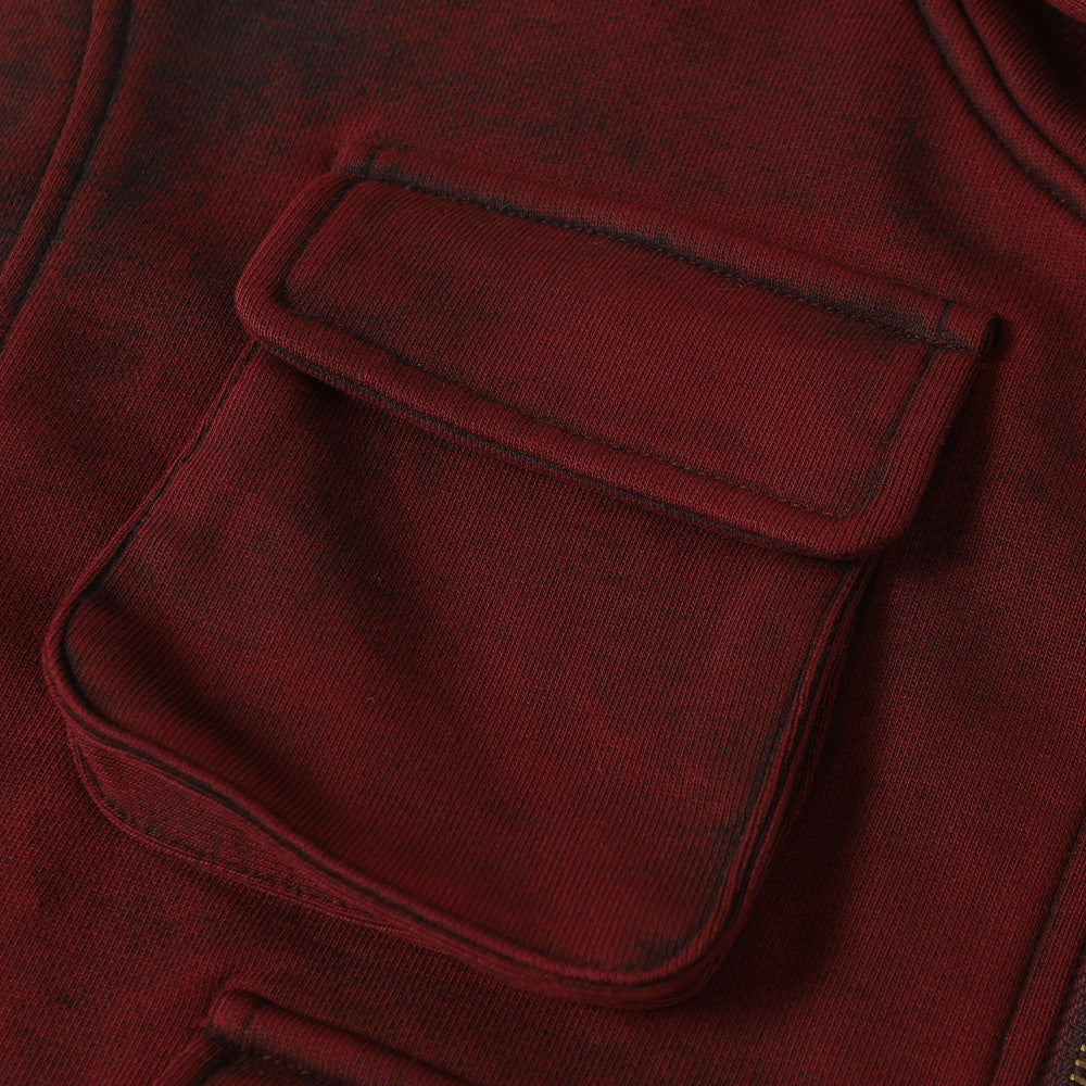 GRUNGE Blood Red Washed Zip-Up Hoodie