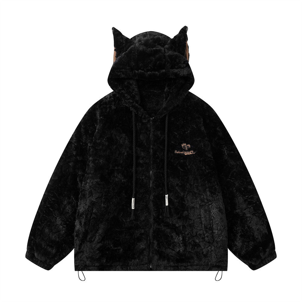 KIKI Cat Ears Hooded Fleece Coat