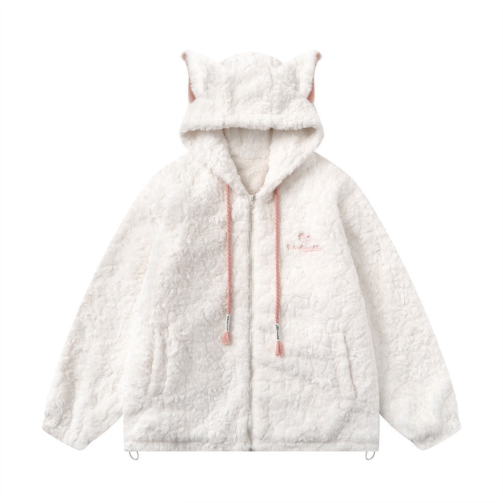 KIKI Cat Ears Hooded Fleece Coat
